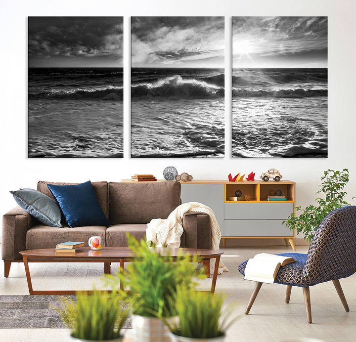 Dark Ocean Wave on Beach Wall Art Canvas Print