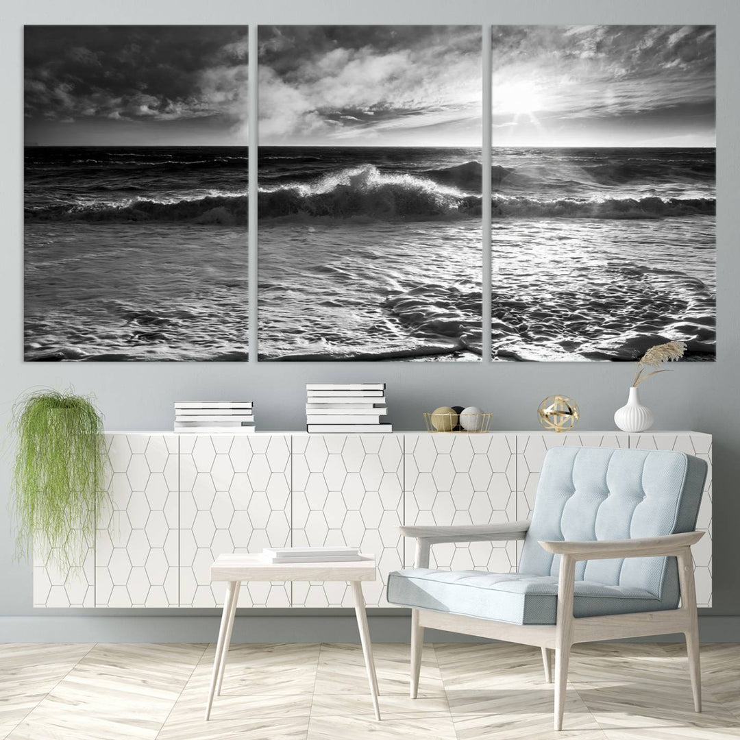 Dark Ocean Wave on Beach Wall Art Canvas Print