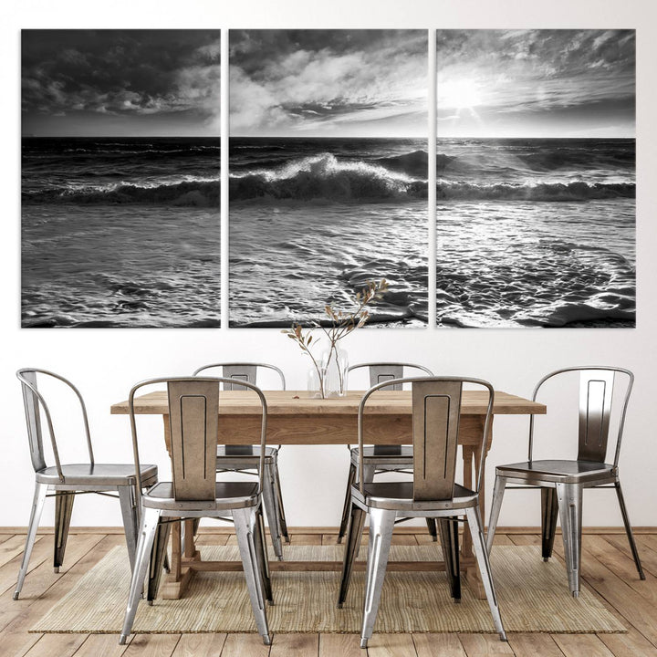 Dark Ocean Wave on Beach Wall Art Canvas Print