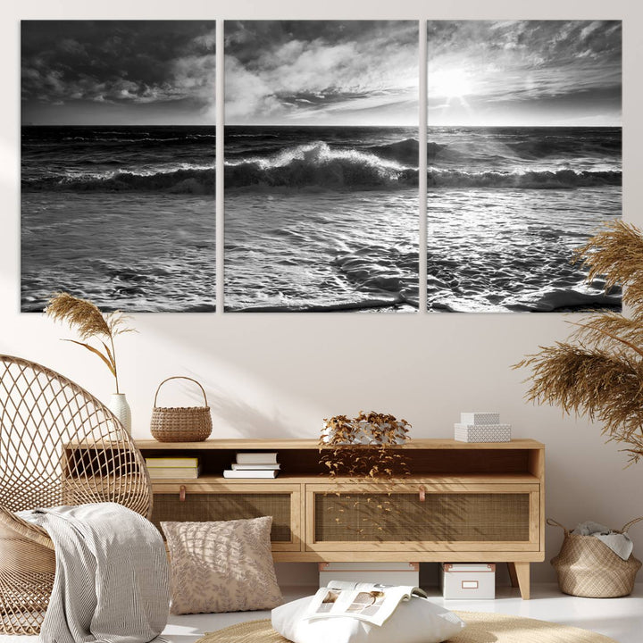 Dark Ocean Wave on Beach Wall Art Canvas Print