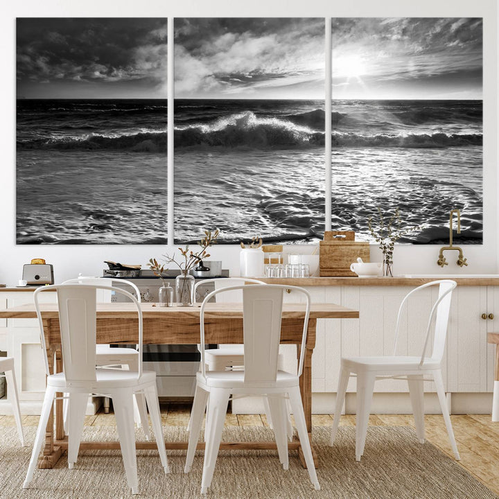 Dark Ocean Wave on Beach Wall Art Canvas Print