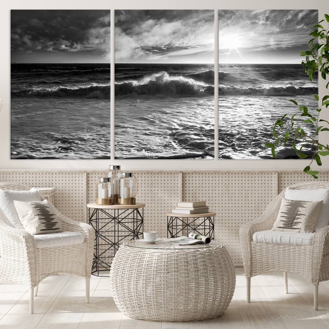 Dark Ocean Wave on Beach Wall Art Canvas Print