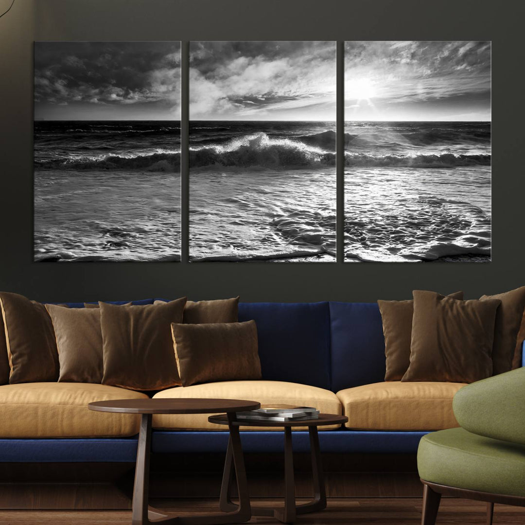 Dark Ocean Wave on Beach Wall Art Canvas Print