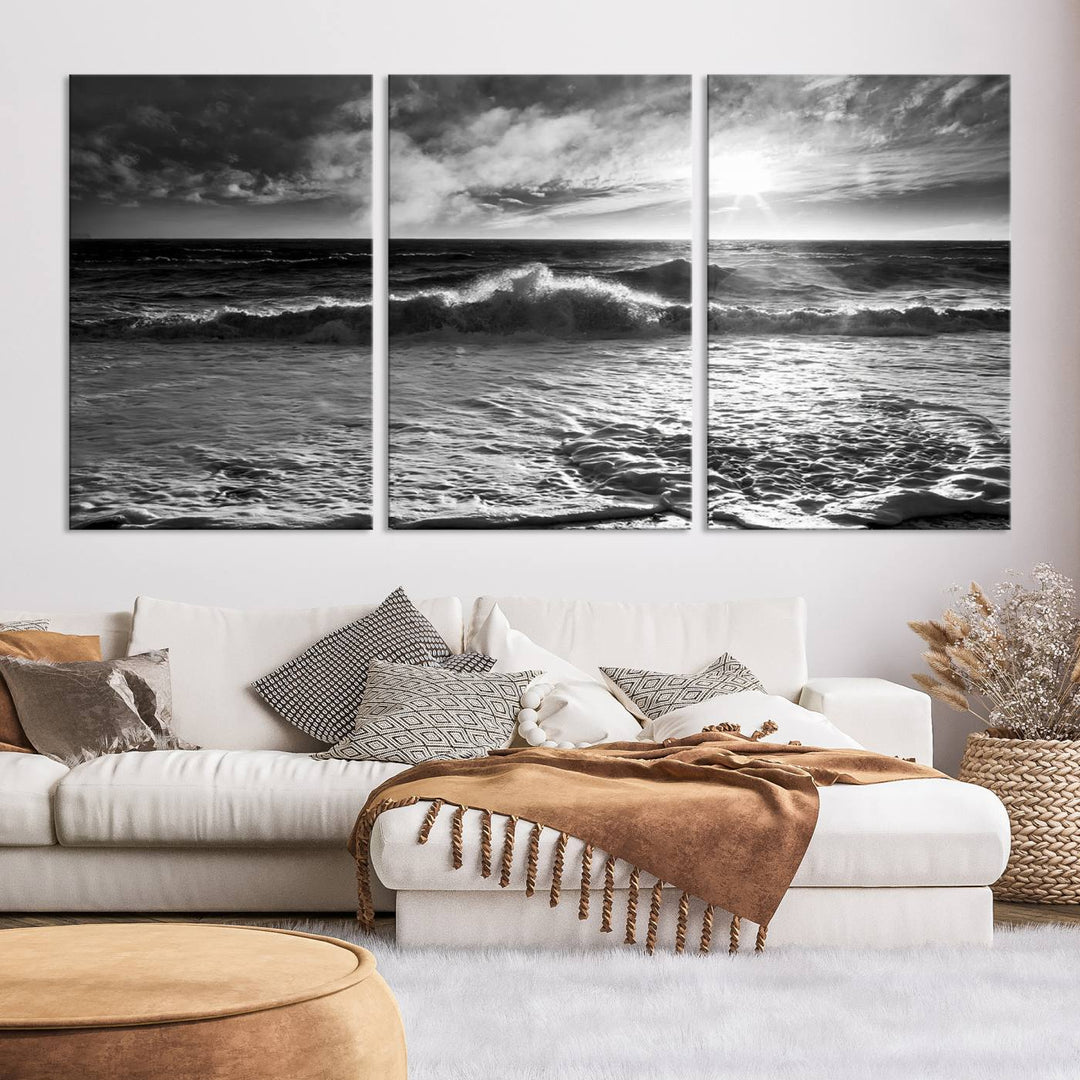 Dark Ocean Wave on Beach Wall Art Canvas Print