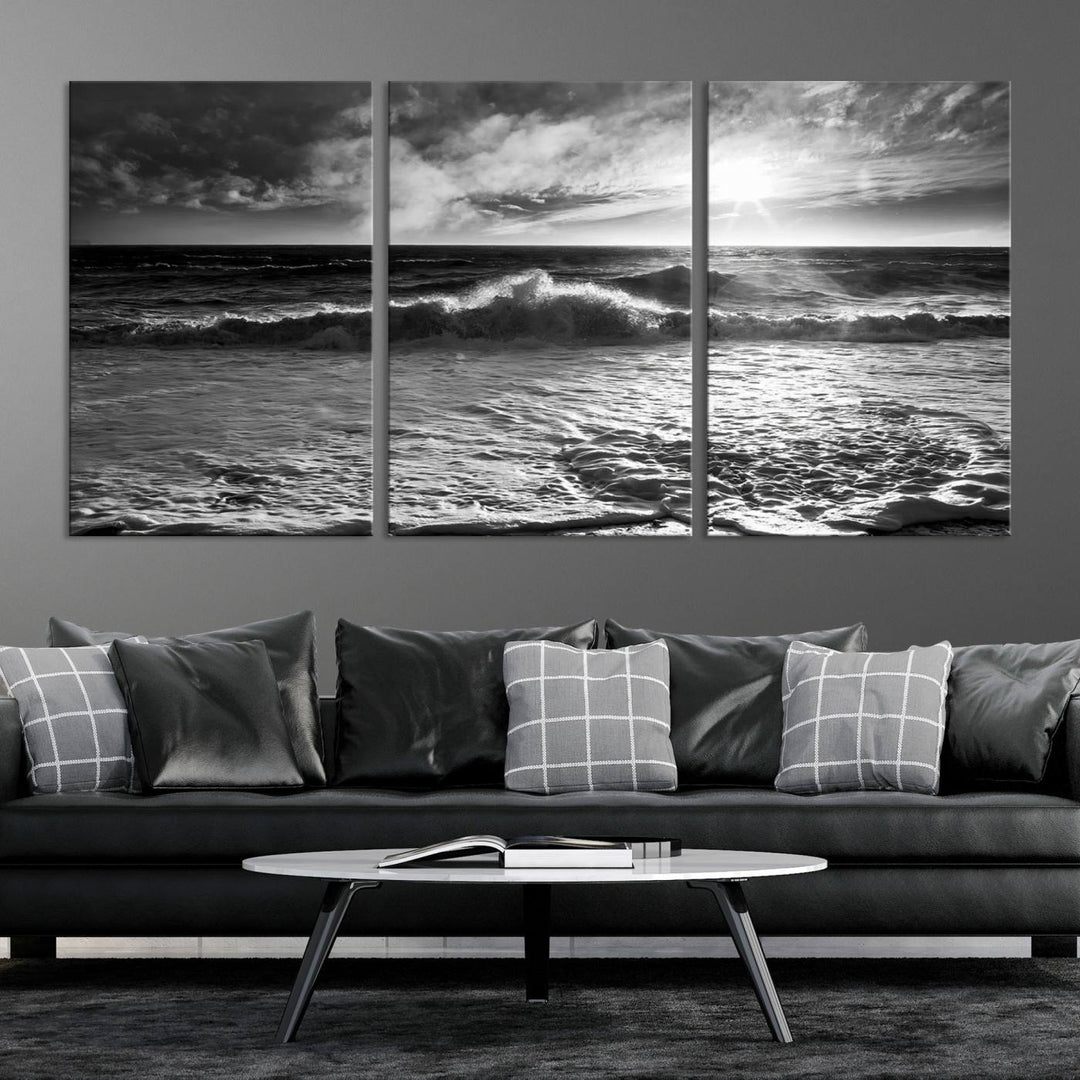 Dark Ocean Wave on Beach Wall Art Canvas Print