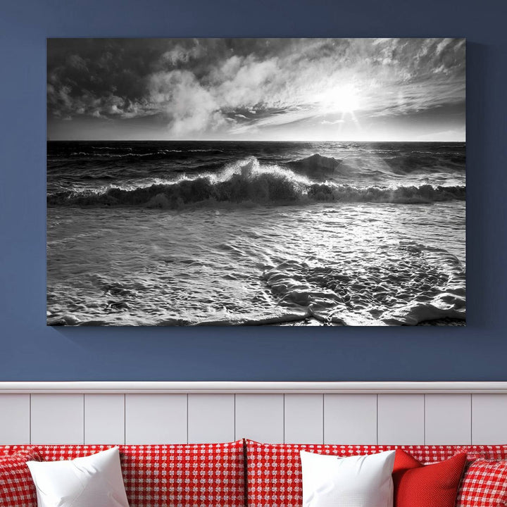 Dark Ocean Wave on Beach Wall Art Canvas Print