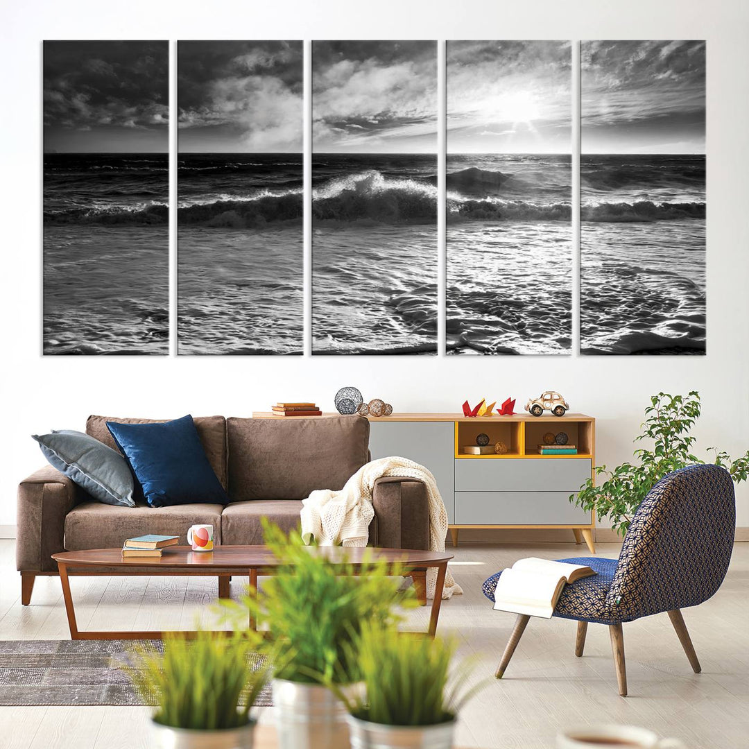 Dark Ocean Wave on Beach Wall Art Canvas Print