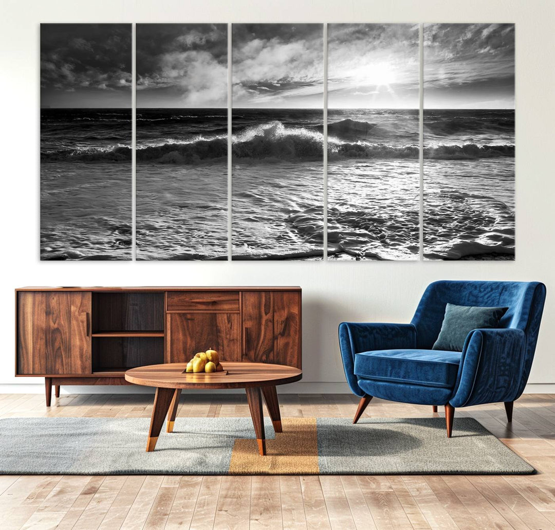 Dark Ocean Wave on Beach Wall Art Canvas Print