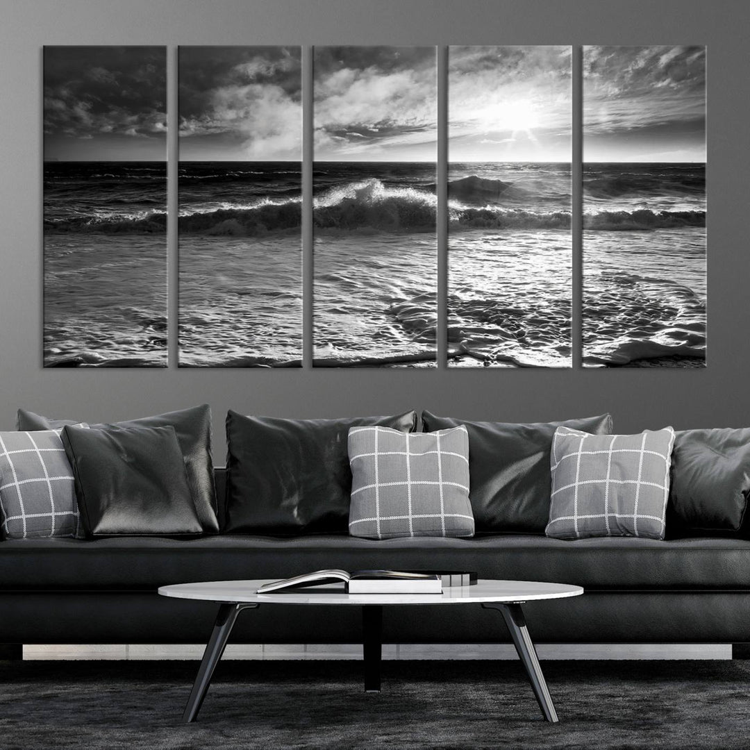 Dark Ocean Wave on Beach Wall Art Canvas Print