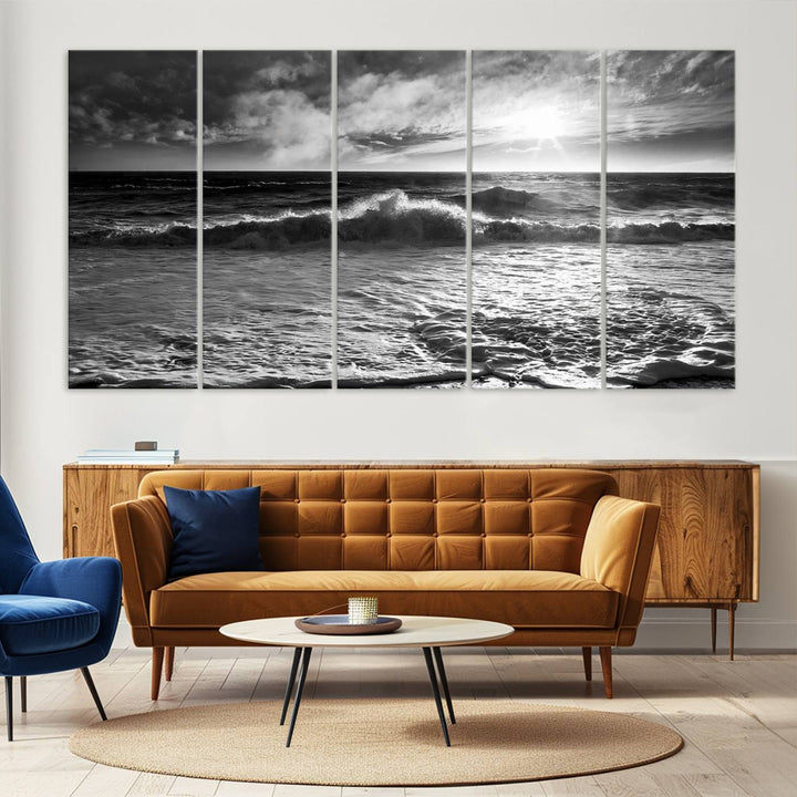 Dark Ocean Wave on Beach Wall Art Canvas Print