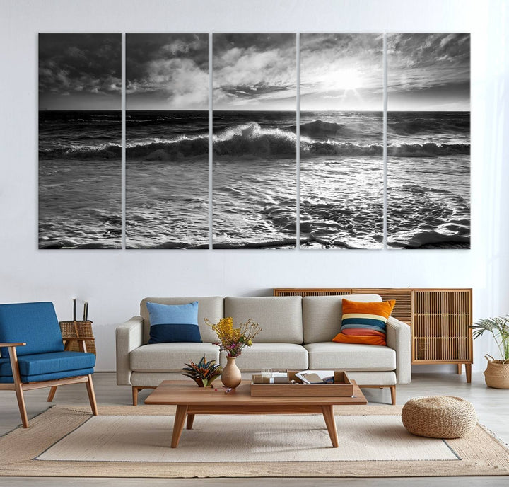 Dark Ocean Wave on Beach Wall Art Canvas Print