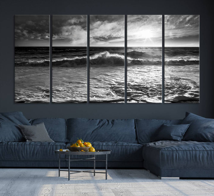 Dark Ocean Wave on Beach Wall Art Canvas Print