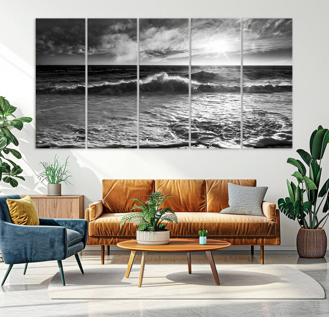 Dark Ocean Wave on Beach Wall Art Canvas Print