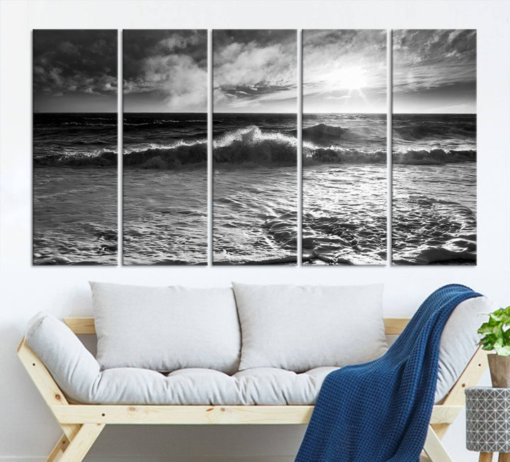 Dark Ocean Wave on Beach Wall Art Canvas Print