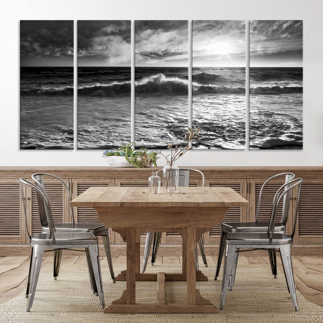 Dark Ocean Wave on Beach Wall Art Canvas Print