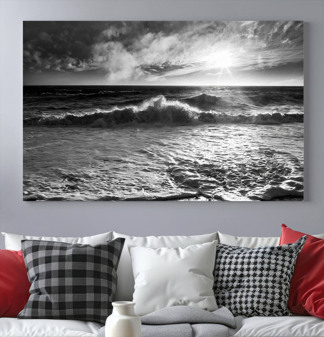 Dark Ocean Wave on Beach Wall Art Canvas Print