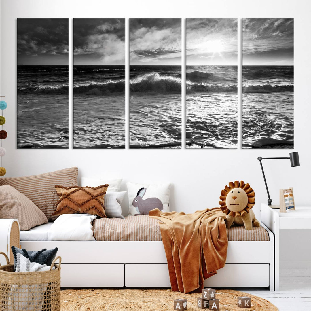 Dark Ocean Wave on Beach Wall Art Canvas Print