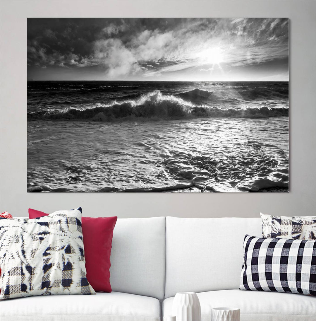 Dark Ocean Wave on Beach Wall Art Canvas Print