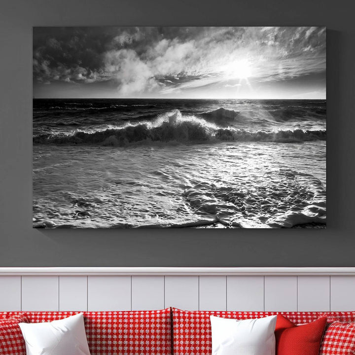 Dark Ocean Wave on Beach Wall Art Canvas Print