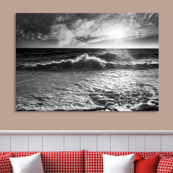 Dark Ocean Wave on Beach Wall Art Canvas Print