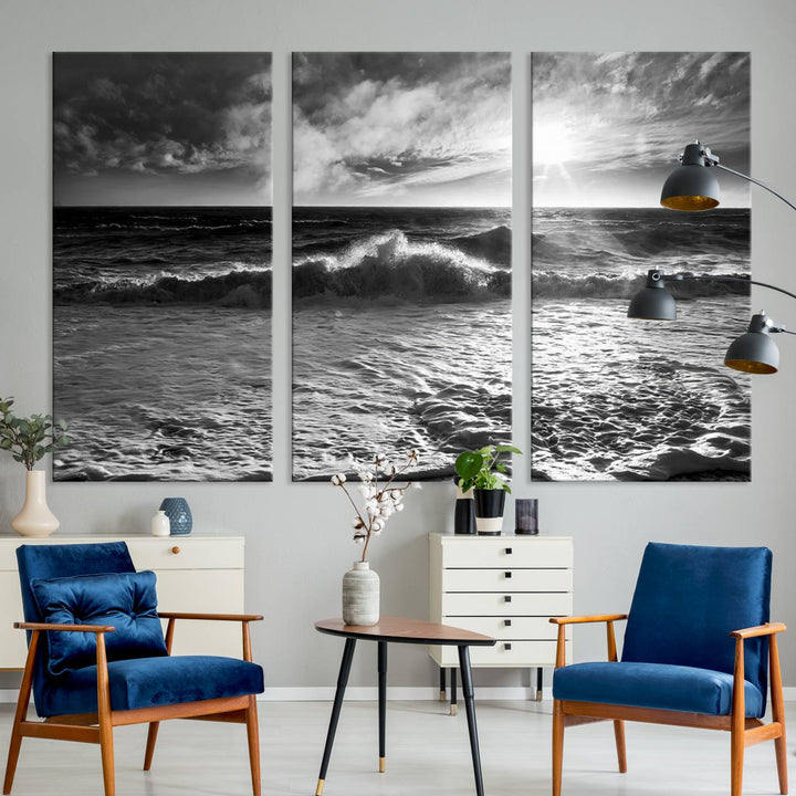 Dark Ocean Wave on Beach Wall Art Canvas Print