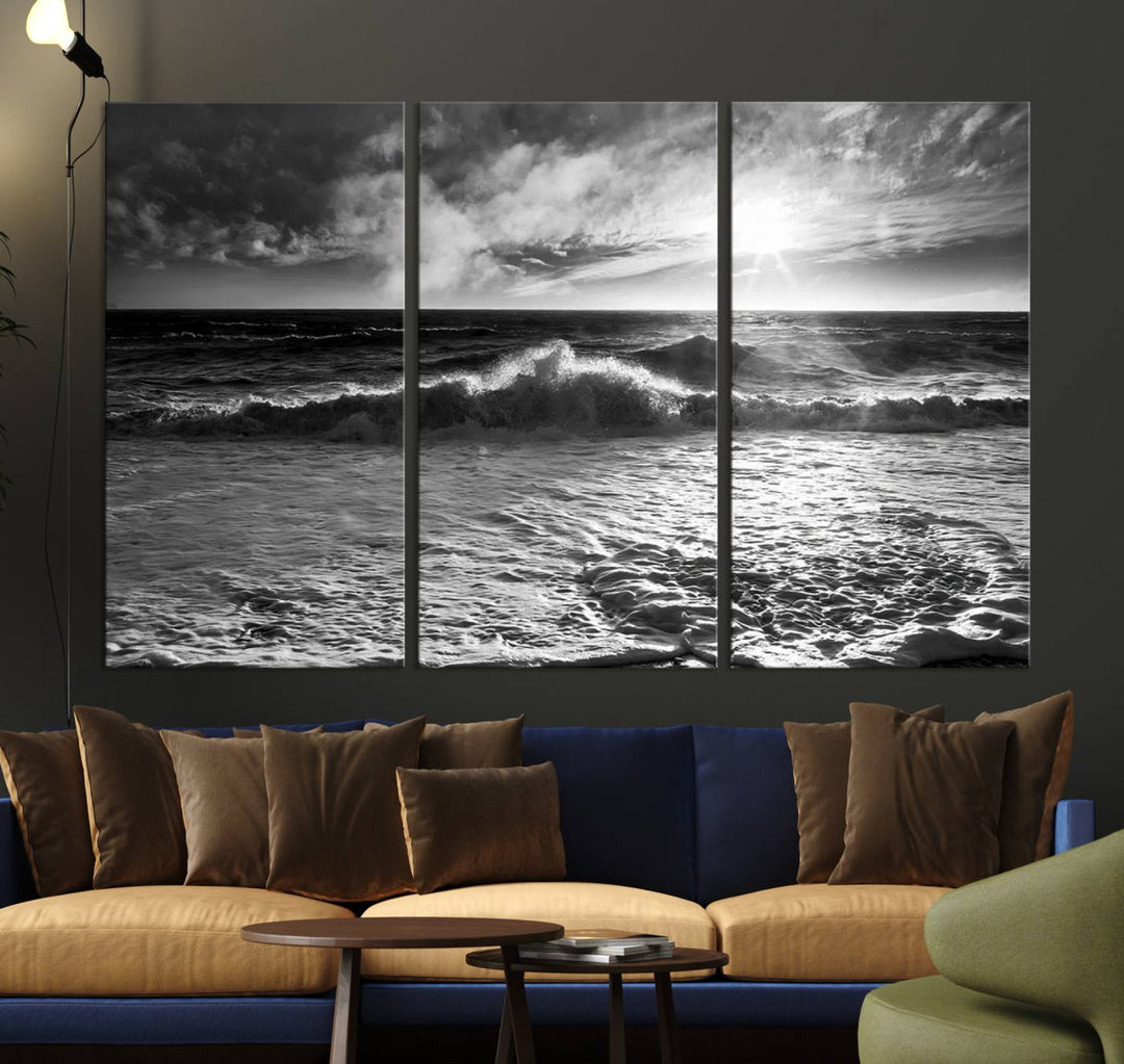 Dark Ocean Wave on Beach Wall Art Canvas Print