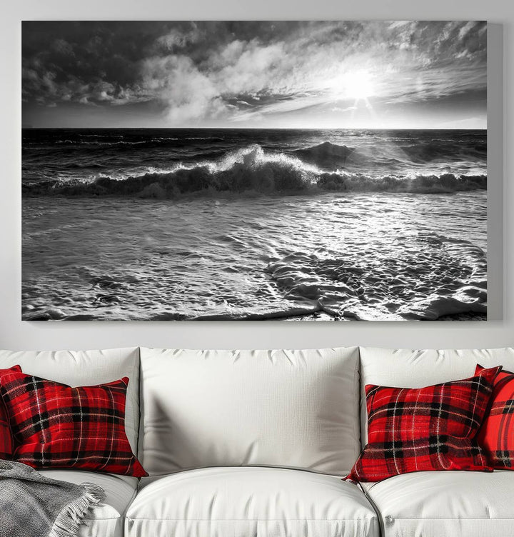 Dark Ocean Wave on Beach Wall Art Canvas Print