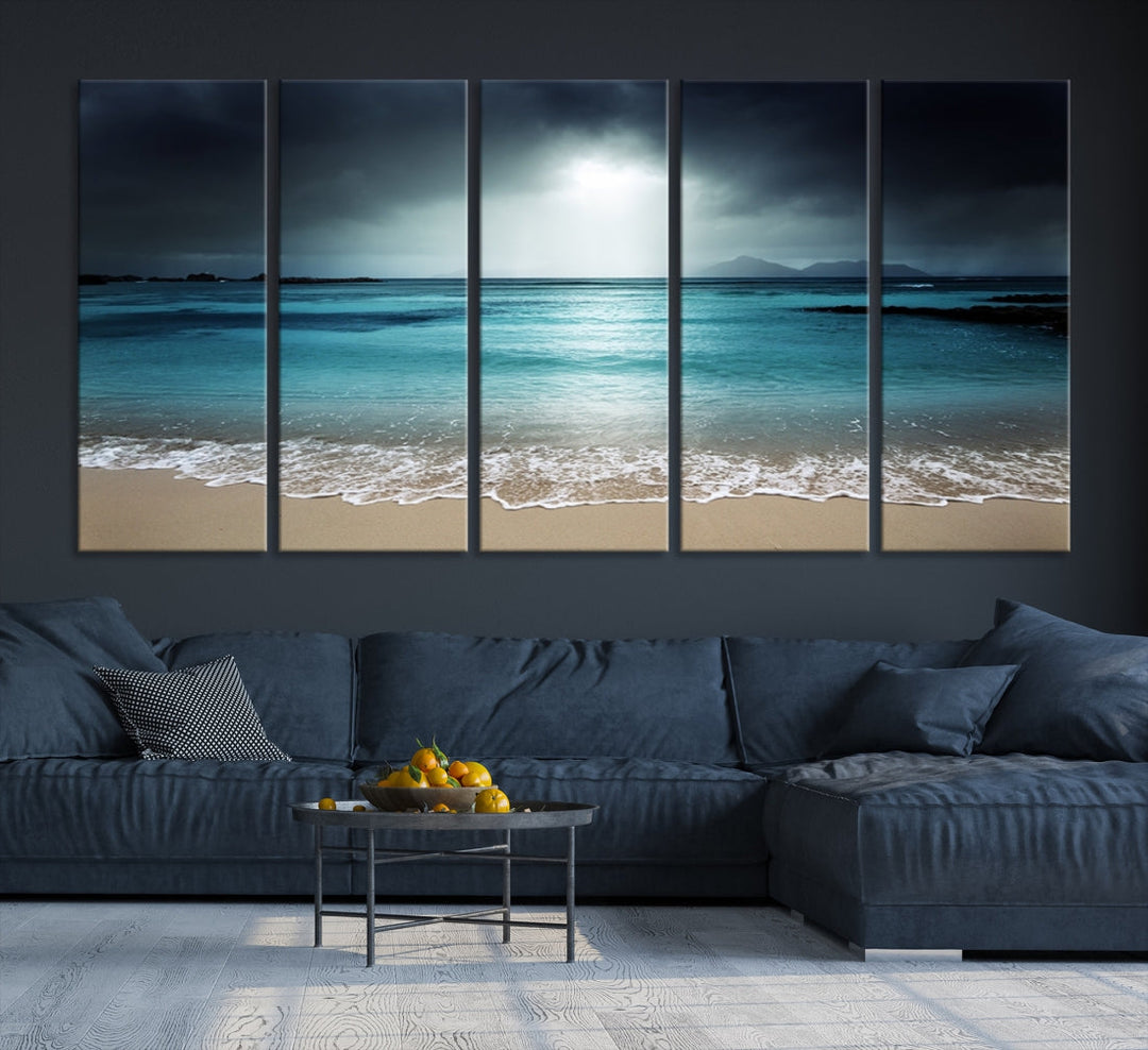 Dark Sky Bright Ocean Beach Large Wall Art Canvas Print