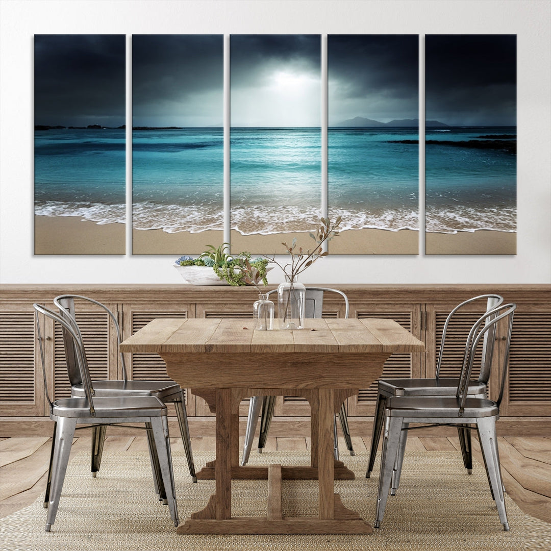 Dark Sky Bright Ocean Beach Large Wall Art Canvas Print