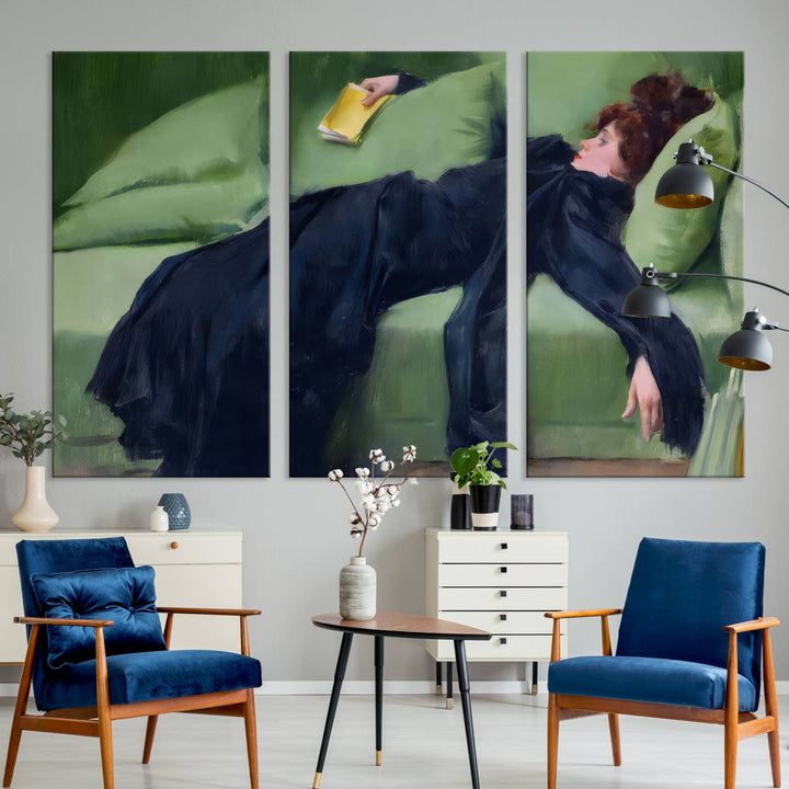 Decadent Girl Canvas Wall Art - Classic Portrait by Ramón Casas, Elegant Resting Figure for Living Room, Bedroom, or Study, Ready to Hang