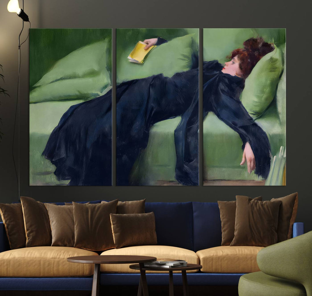 Decadent Girl Canvas Wall Art - Classic Portrait by Ramón Casas, Elegant Resting Figure for Living Room, Bedroom, or Study, Ready to Hang