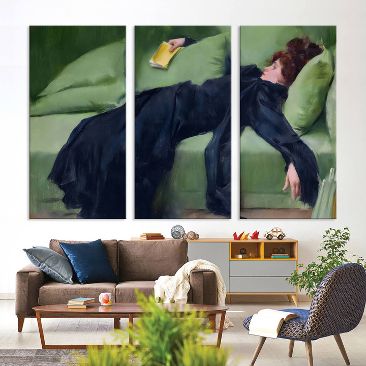 Decadent Girl Canvas Wall Art - Classic Portrait by Ramón Casas, Elegant Resting Figure for Living Room, Bedroom, or Study, Ready to Hang