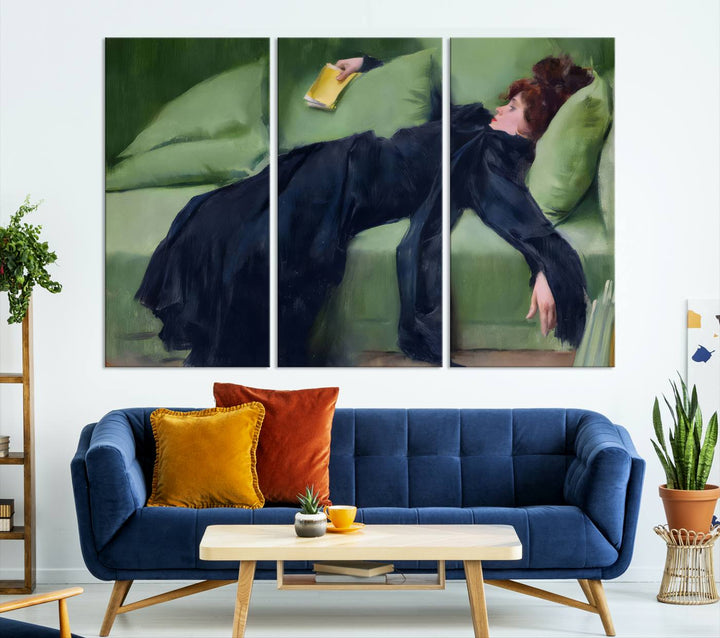 Decadent Girl Canvas Wall Art - Classic Portrait by Ramón Casas, Elegant Resting Figure for Living Room, Bedroom, or Study, Ready to Hang