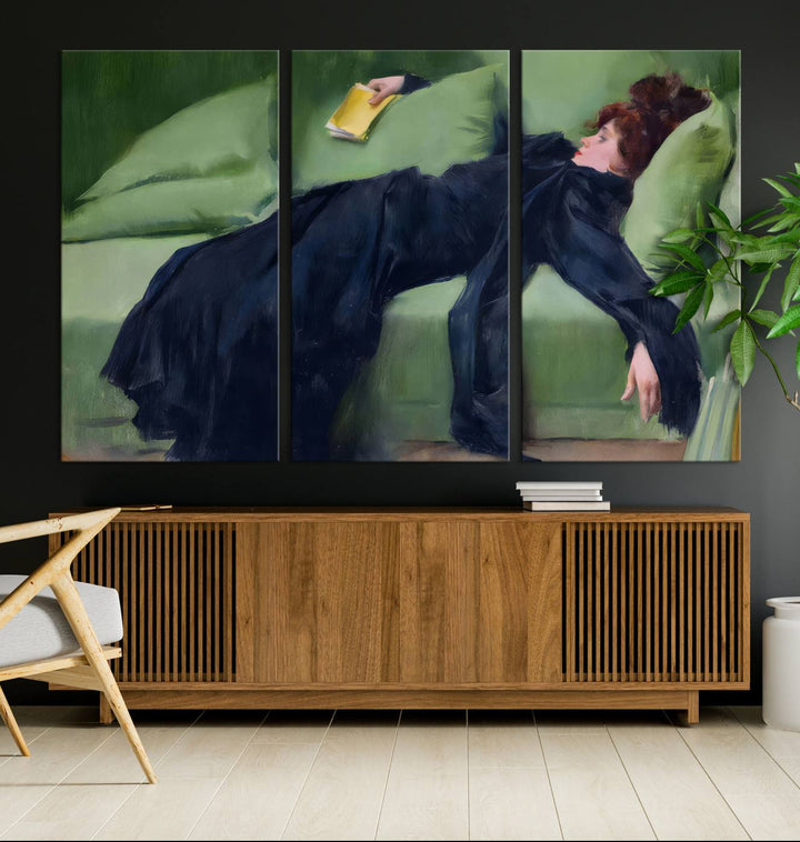 Decadent Girl Canvas Wall Art - Classic Portrait by Ramón Casas, Elegant Resting Figure for Living Room, Bedroom, or Study, Ready to Hang