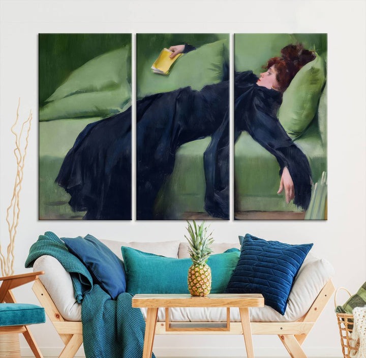 Decadent Girl Canvas Wall Art - Classic Portrait by Ramón Casas, Elegant Resting Figure for Living Room, Bedroom, or Study, Ready to Hang