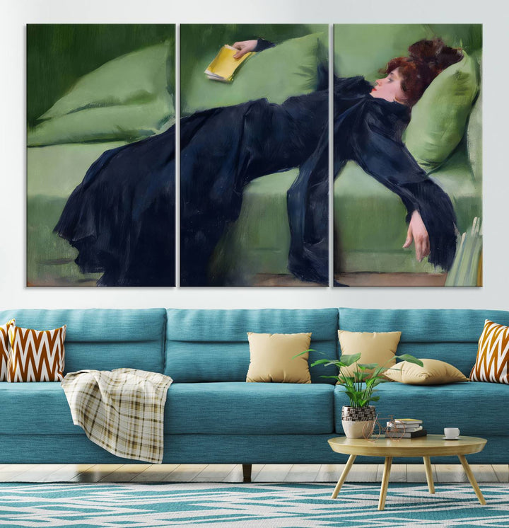 Decadent Girl Canvas Wall Art - Classic Portrait by Ramón Casas, Elegant Resting Figure for Living Room, Bedroom, or Study, Ready to Hang