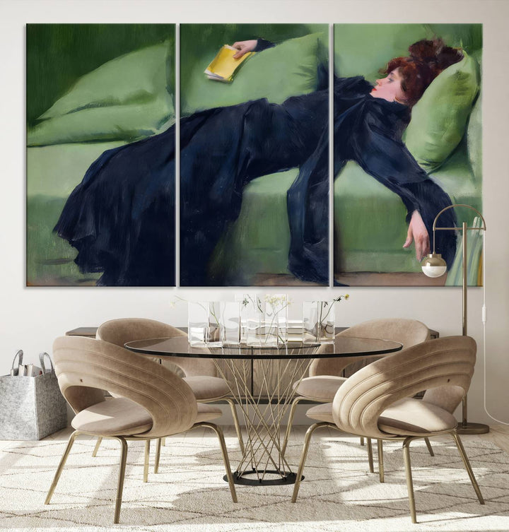 Decadent Girl Canvas Wall Art - Classic Portrait by Ramón Casas, Elegant Resting Figure for Living Room, Bedroom, or Study, Ready to Hang