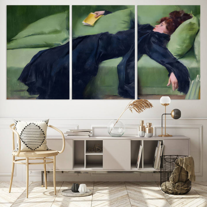 Decadent Girl Canvas Wall Art - Classic Portrait by Ramón Casas, Elegant Resting Figure for Living Room, Bedroom, or Study, Ready to Hang