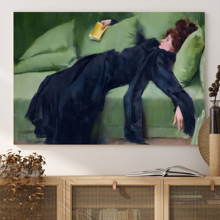 Decadent Girl Canvas Wall Art - Classic Portrait by Ramón Casas, Elegant Resting Figure for Living Room, Bedroom, or Study, Ready to Hang