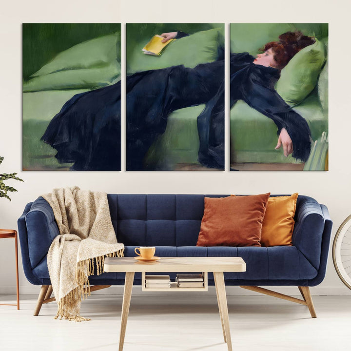 Decadent Girl Canvas Wall Art - Classic Portrait by Ramón Casas, Elegant Resting Figure for Living Room, Bedroom, or Study, Ready to Hang