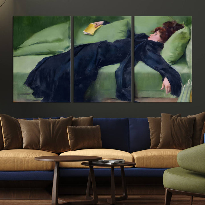 Decadent Girl Canvas Wall Art - Classic Portrait by Ramón Casas, Elegant Resting Figure for Living Room, Bedroom, or Study, Ready to Hang