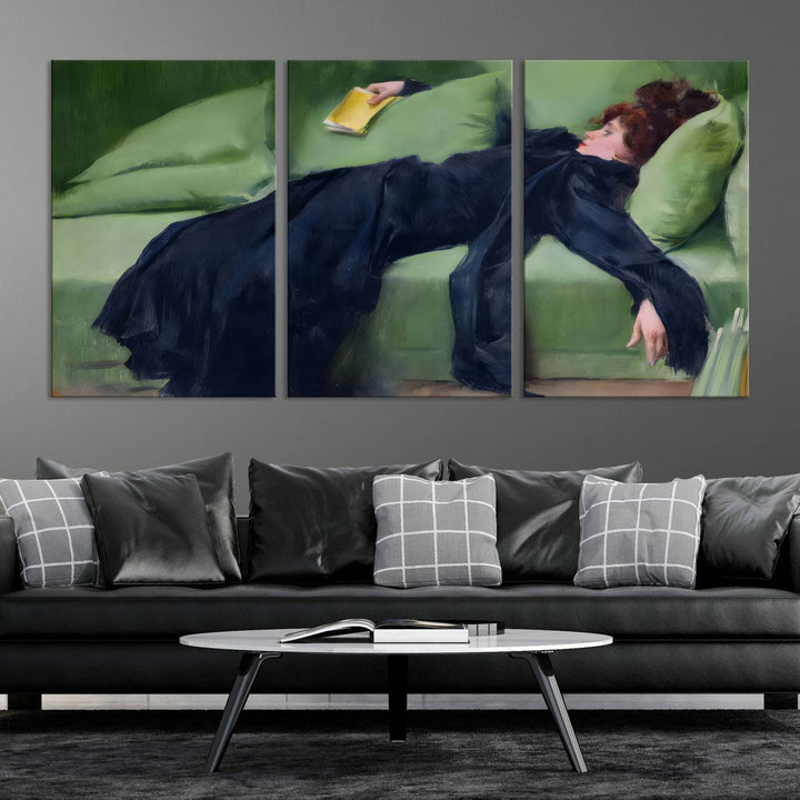 Decadent Girl Canvas Wall Art - Classic Portrait by Ramón Casas, Elegant Resting Figure for Living Room, Bedroom, or Study, Ready to Hang