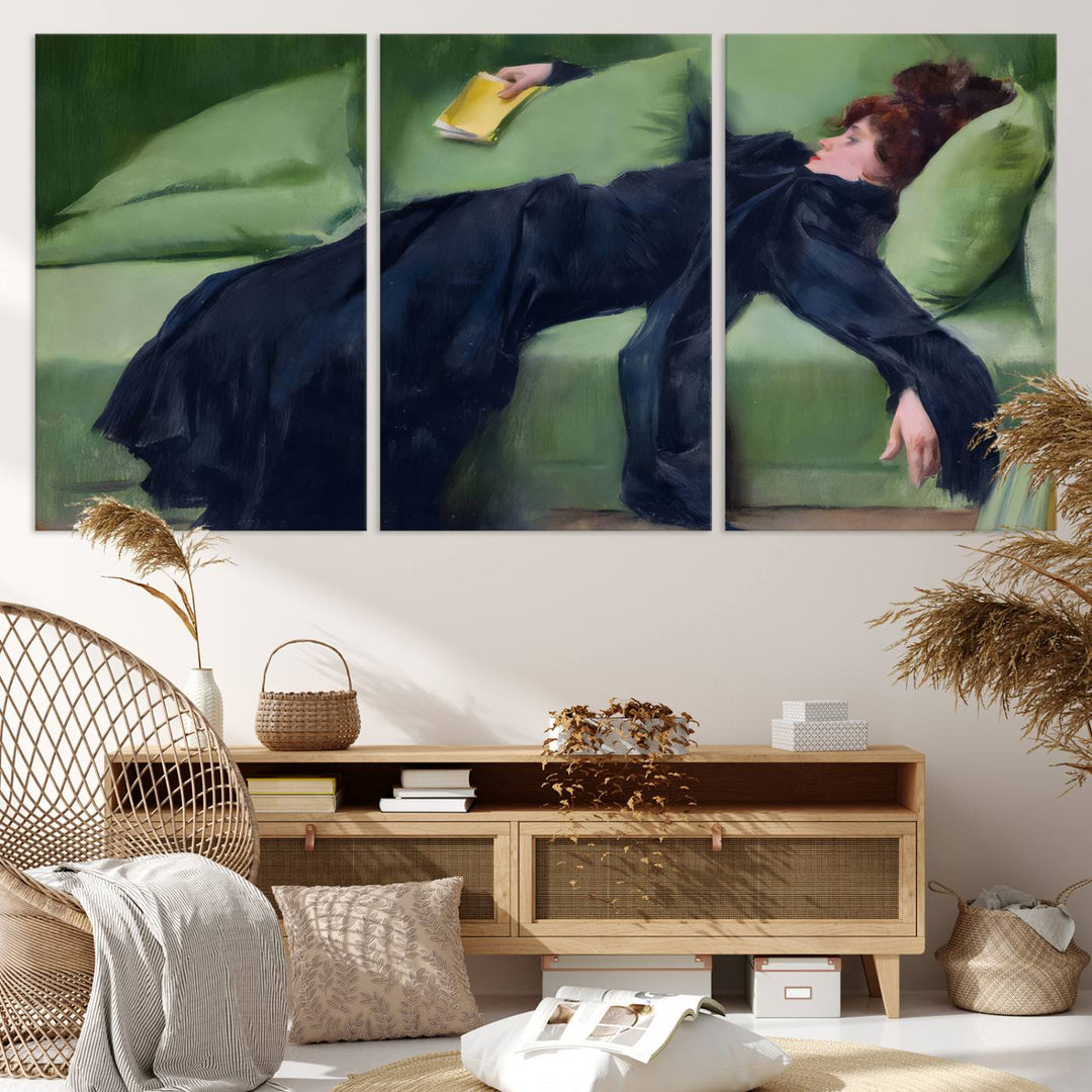 Decadent Girl Canvas Wall Art - Classic Portrait by Ramón Casas, Elegant Resting Figure for Living Room, Bedroom, or Study, Ready to Hang