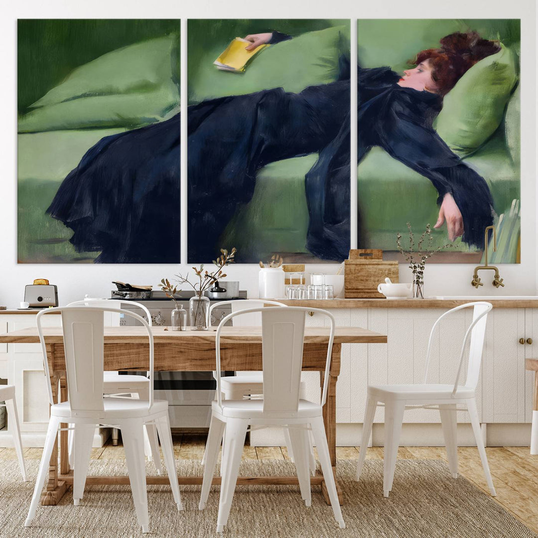 Decadent Girl Canvas Wall Art - Classic Portrait by Ramón Casas, Elegant Resting Figure for Living Room, Bedroom, or Study, Ready to Hang