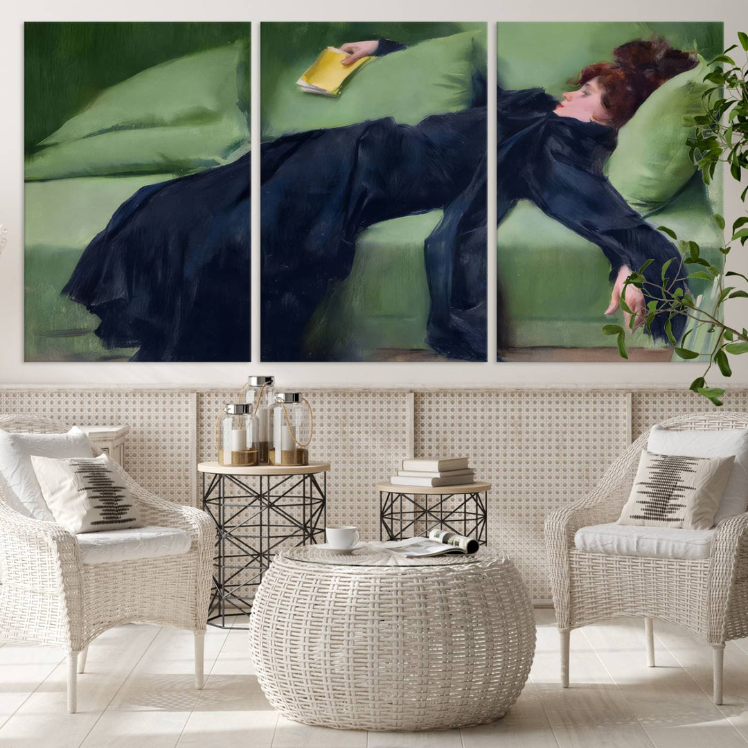 Decadent Girl Canvas Wall Art - Classic Portrait by Ramón Casas, Elegant Resting Figure for Living Room, Bedroom, or Study, Ready to Hang