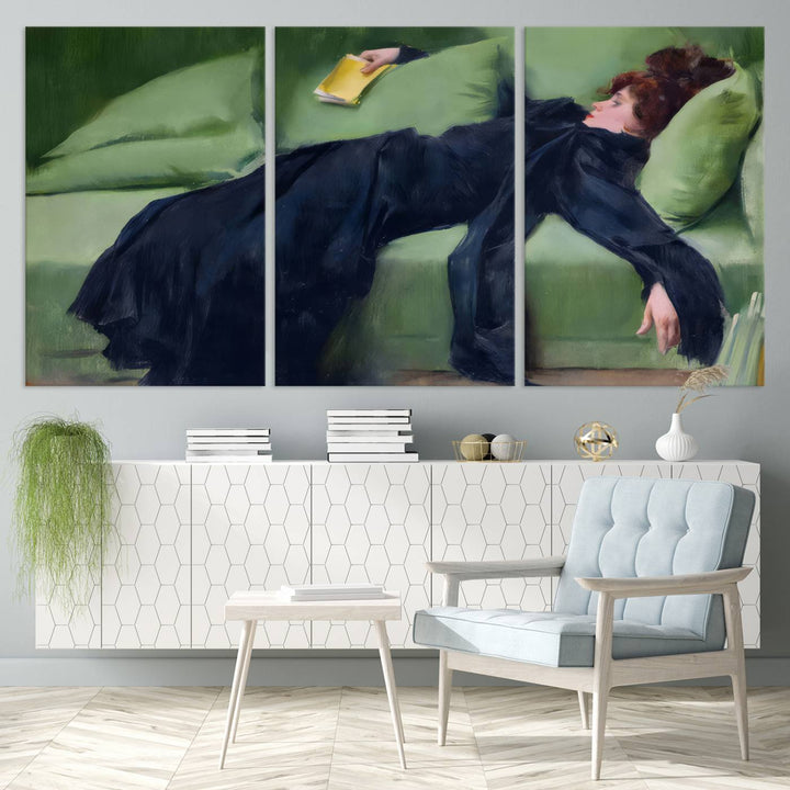 Decadent Girl Canvas Wall Art - Classic Portrait by Ramón Casas, Elegant Resting Figure for Living Room, Bedroom, or Study, Ready to Hang