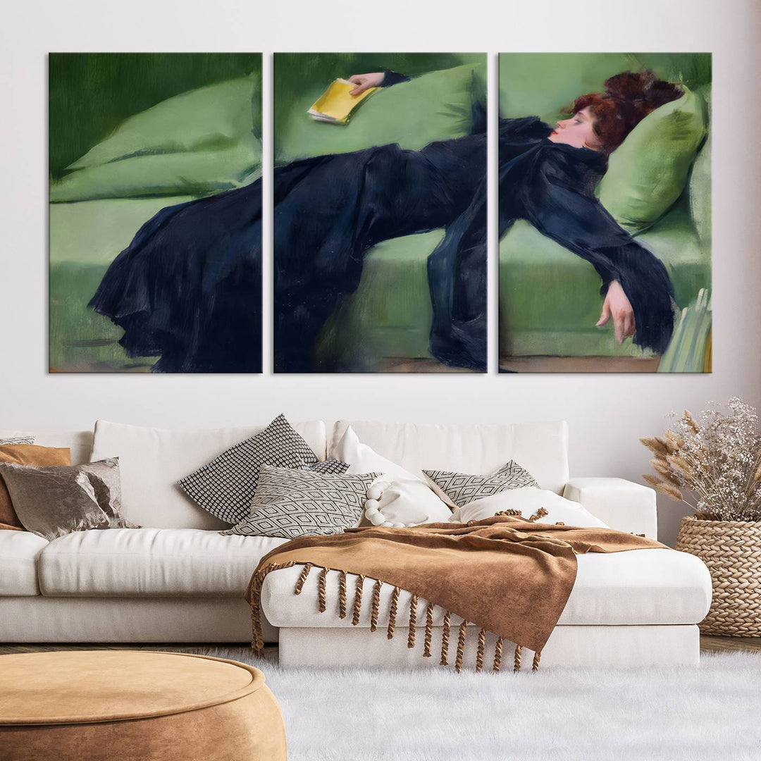 Decadent Girl Canvas Wall Art - Classic Portrait by Ramón Casas, Elegant Resting Figure for Living Room, Bedroom, or Study, Ready to Hang