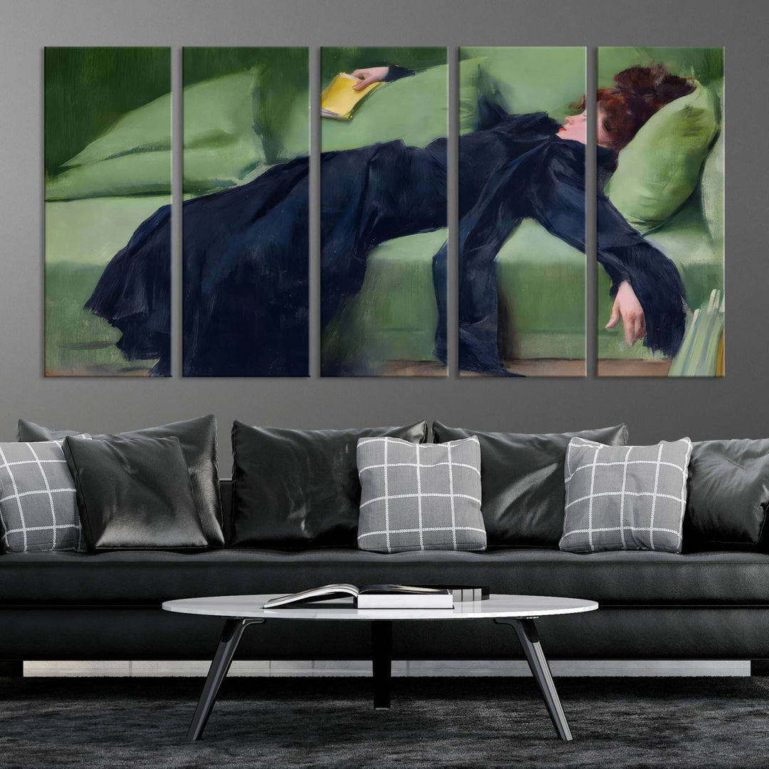 Decadent Girl Canvas Wall Art - Classic Portrait by Ramón Casas, Elegant Resting Figure for Living Room, Bedroom, or Study, Ready to Hang