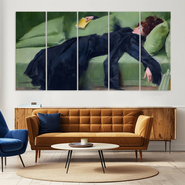 Decadent Girl Canvas Wall Art - Classic Portrait by Ramón Casas, Elegant Resting Figure for Living Room, Bedroom, or Study, Ready to Hang