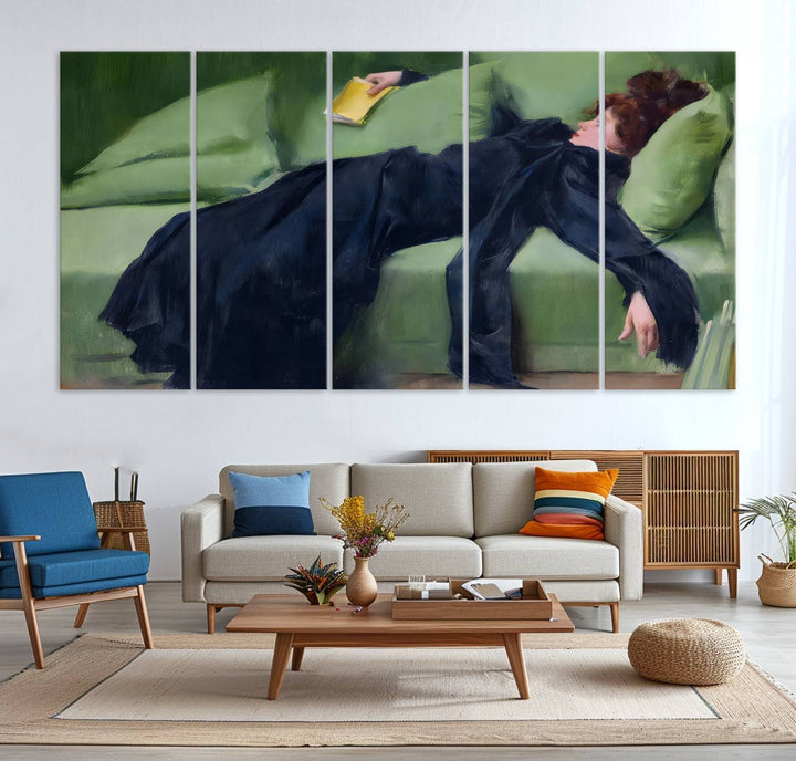 Decadent Girl Canvas Wall Art - Classic Portrait by Ramón Casas, Elegant Resting Figure for Living Room, Bedroom, or Study, Ready to Hang